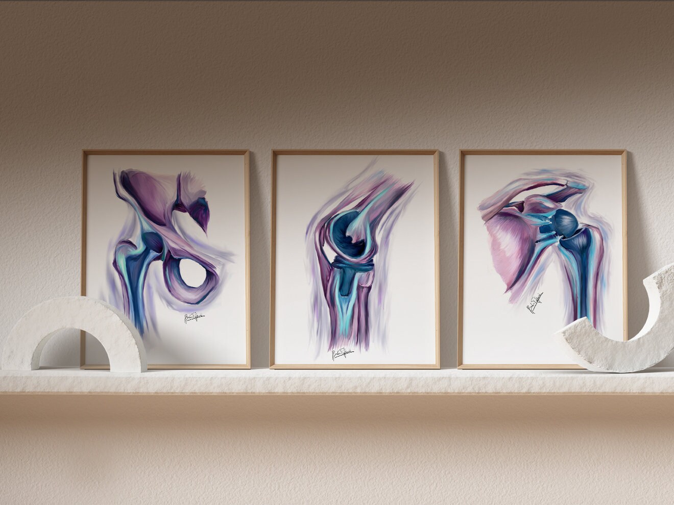 Set of 3 orthopedic anatomy art prints bones oil painting Etsy