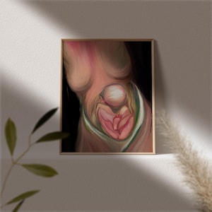 Impresión artística de embarazo, pintura de embarazo, regalo de nacimiento, arte de partera, regalo de obstetra, arte de ginecología, arte de fertilidad, decoración de consultorio de ginecología