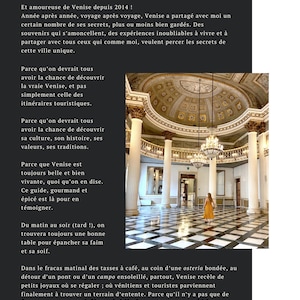 May include: A woman in a yellow dress stands in a large, ornate room with white columns and a checkered black and white floor. The room has a high ceiling with a dome and a chandelier hanging from it. The text "Bonjour, je suis Laura! Blogueuse, Voyageuse, Epicurienne..." is visible at the top of the image.