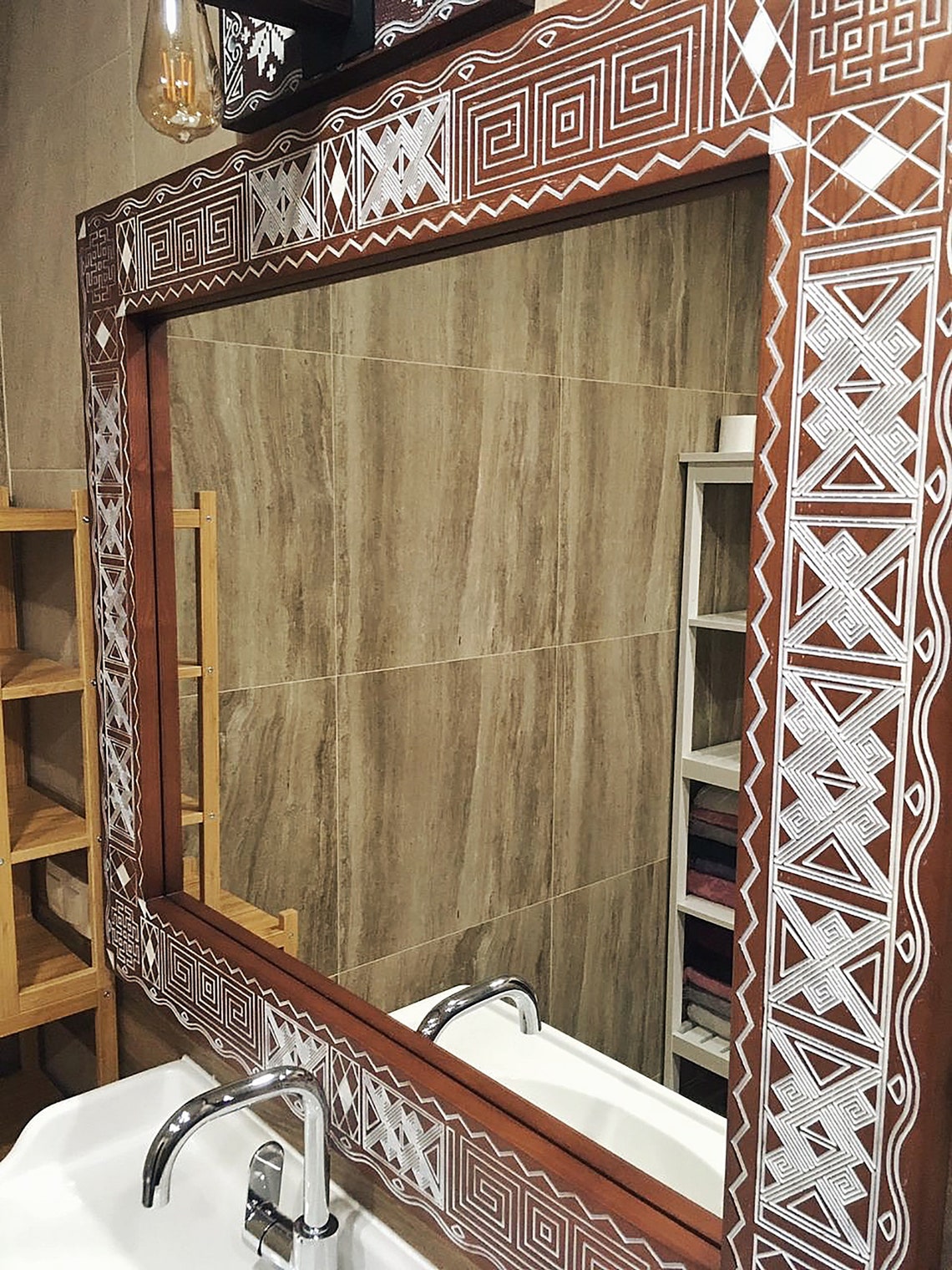 Bath mirror Toetra Brown wooden frame mirror ethnic mirror | Etsy