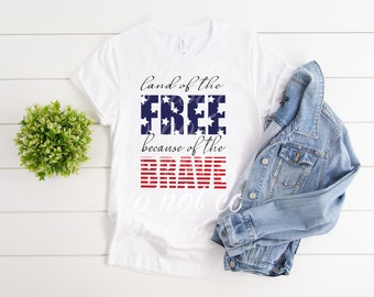 land of the Free because of the Brave red white and blue 4th of july american merica stars and stripes toddler adult png digital download