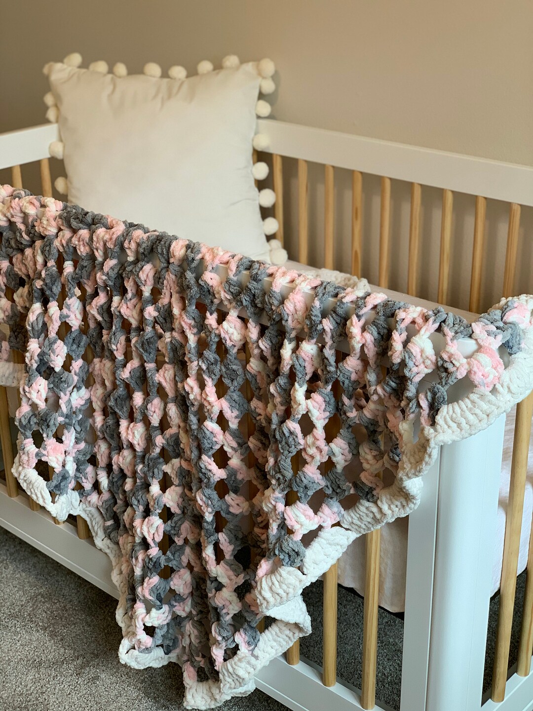 Handmade Baby Girl Blanket, Hand Crocheted Baby Blanket, Baby Girl