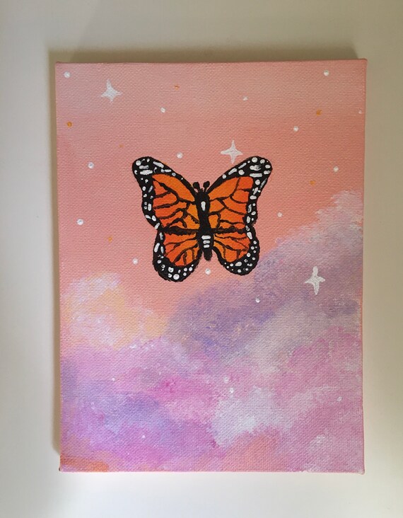 Pink Aesthetic Butterfly Painting Etsy