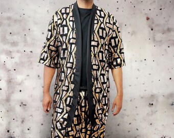 Aztec/Tribal Gold Sequin Short Sleeve  Kimono  | Mesh Sequin Robe Fully Lined Burningman Festival Fashion