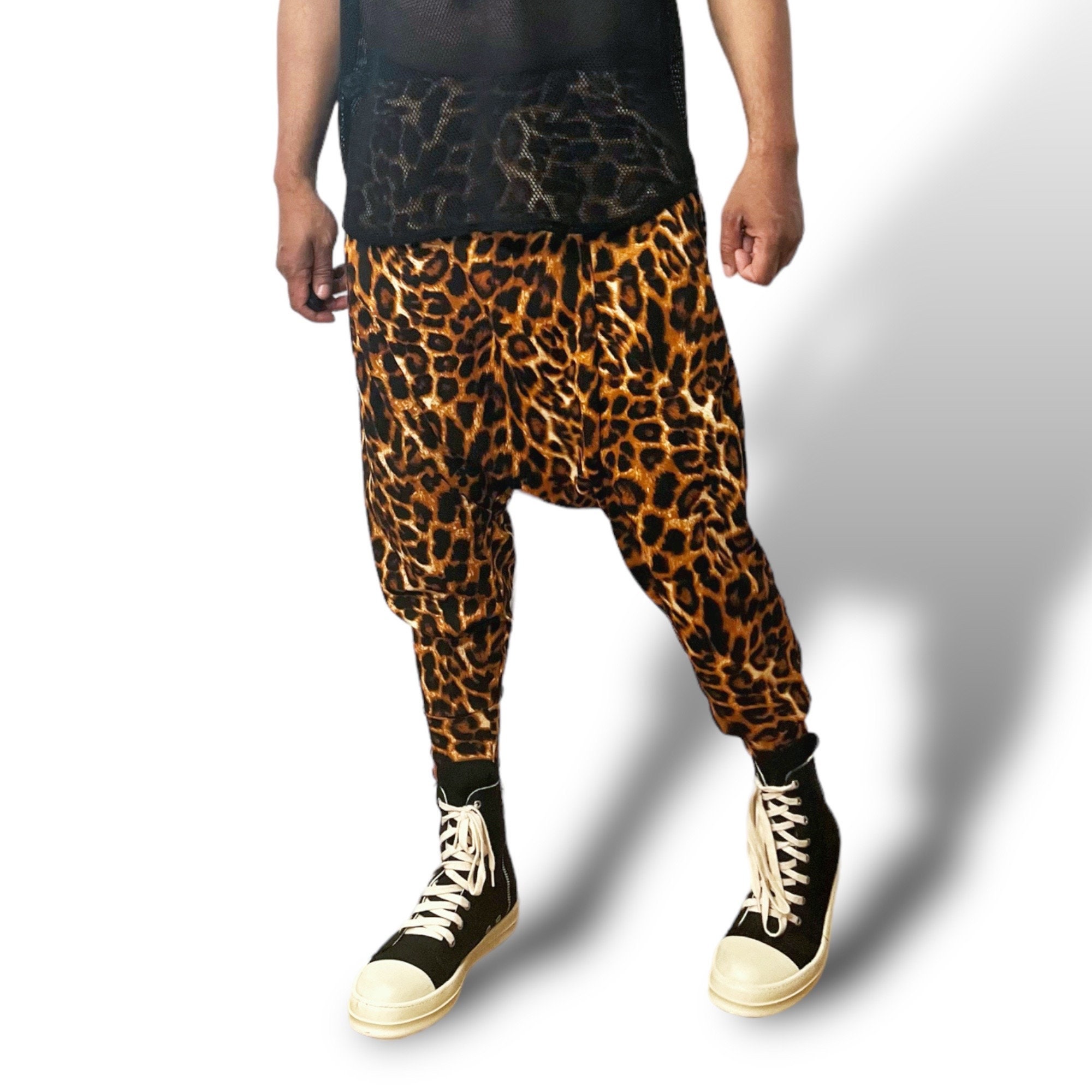 Dropped Crotch Jogger Pants | Cheetah Printed Harem Pants
