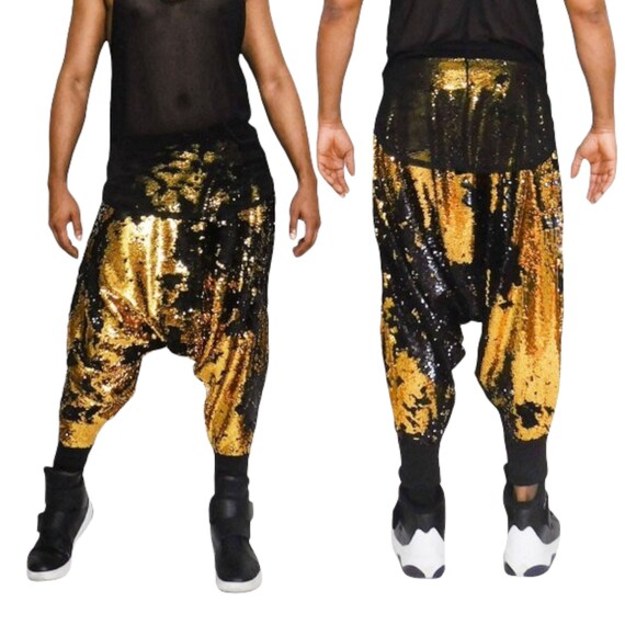 Sequins Harem Pant Reversible Sequin Black to Gold Drop Crotch - Etsy