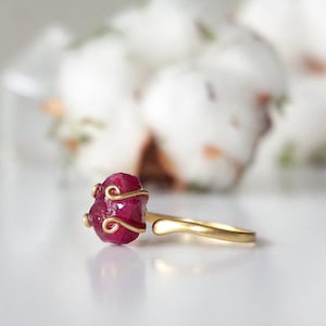 Raw Ruby Ring, Raw Birthstone Ring, July Birthstone Ring, Valentines Day Gift for Her, Gift for Wife