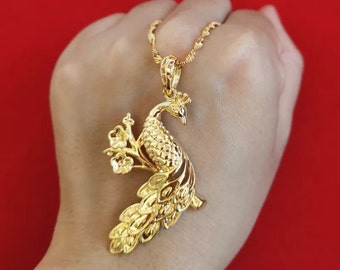 Gold Peacock Pendant - Etsy Australia