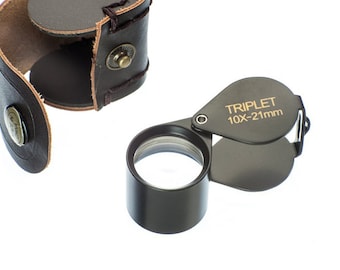 21mm Triplet Professional Loupes 10x Three Separate Lenses are Bonded Together for Sharp Clear Images. Black Round Body Magnifier