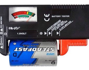 Universal battery tester for testing aaa, aa, c, d, 9v, and button cell batteri