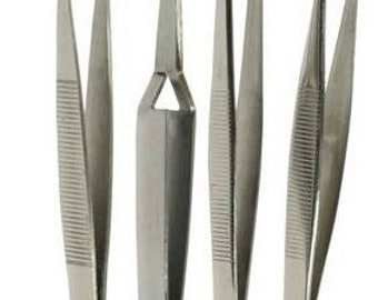 4Pc Hobby Tweezer Set in Pouch, Length: 4-5/8” & 4-1-4”, Stainless Steel