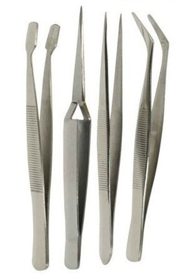 4pc Hobby Tweezer Set in Pouch, Length: 4-5/8 & 4-1-4, Stainless Steel 