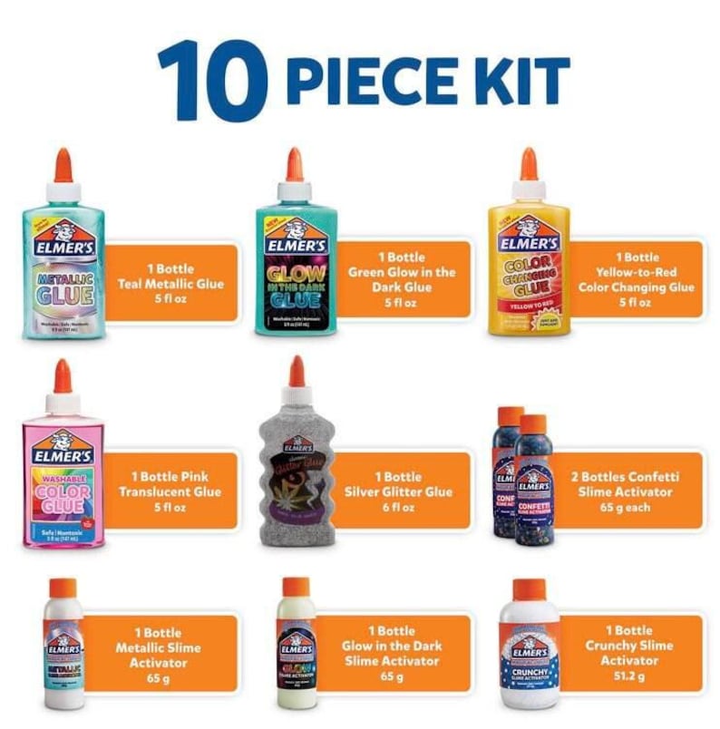 Elmer's Celebration Slime Kit: Glow, Metallic, Crunchy, Confetti - 10 Piece image 5