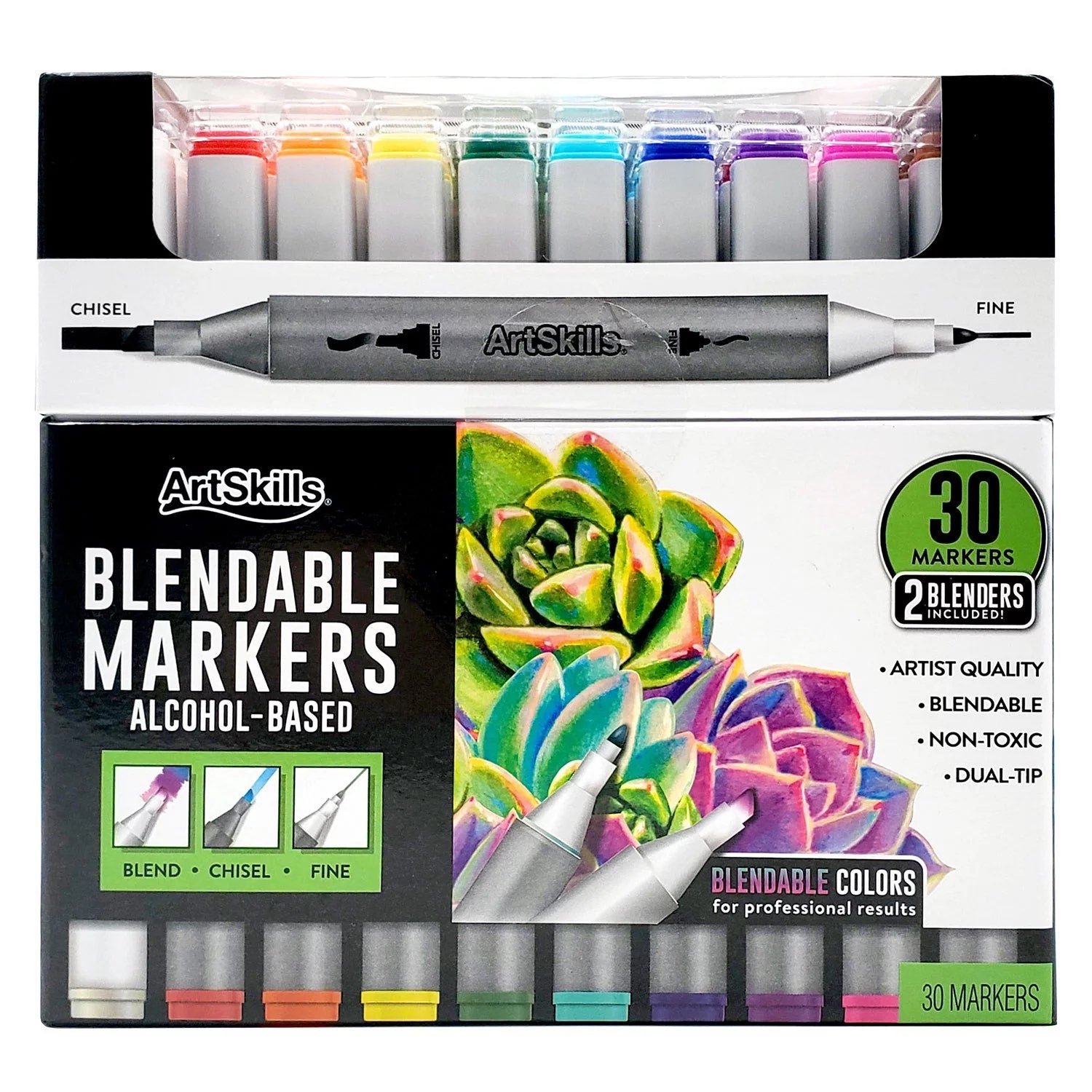 Ohuhu 48 Pastel Colors Alcohol Brush Markers,Double Tipped Sketch Markers  for Kids,Artist Art Markers,Adult Coloring & Illustration,Comes w/1  Colorless Alcohol Marker Blender,Brush & Chisel-Multicolor : :  Home & Kitchen