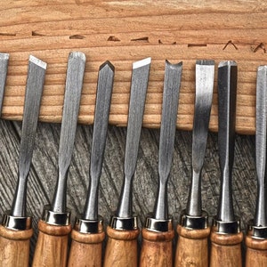 12Pc- 7-3/4” Professional Quality Wood Carving Chisel Set, Assorted Tip Shapes & Sizes