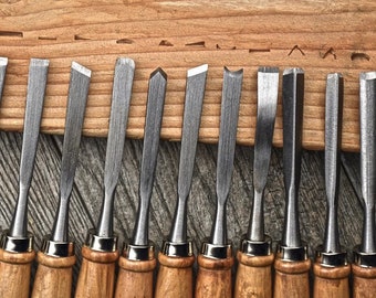 12Pc- 7-3/4” Professional Quality Wood Carving Chisel Set, Assorted Tip Shapes & Sizes