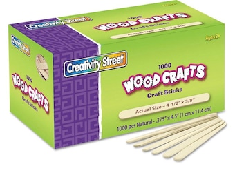 Natural Wood Craft Sticks, 4.5” x 0.38”, Wood, Natural, 1,000/Box