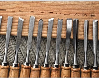 12pc- 7-3/4” professional quality wood carving chisel set, assorted tip shapes & sizes
