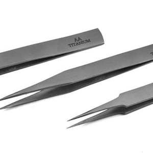 3 Pc Professional Quality Titanium Tweezer Set, Consists Tweezer # 5, 1 & AA