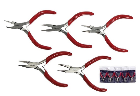 5 Piece 4.5 Inch Double Leaf Spring Mini Pliers Set Craft Jewelers Bent  Nose Diagonal Cutting Pliers End Cutting Flat Nose Long Nose Pliers 