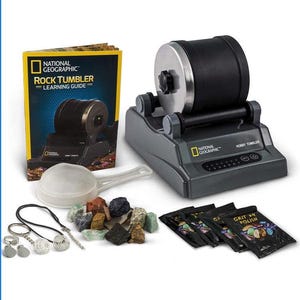 National geographic hobby rock tumbler kit - includes rough gemstones, 4 polishing grits, jewelry fastenings and detailed learning guide