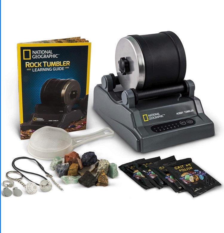 National geographic hobby rock tumbler kit - includes rough gemstones, 4 polishing grits, jewelry fastenings and detailed learning guide