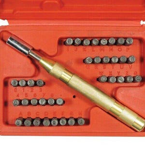 38pc/1/8&quot; number & letter stamping set with automatic punch in plastic storage