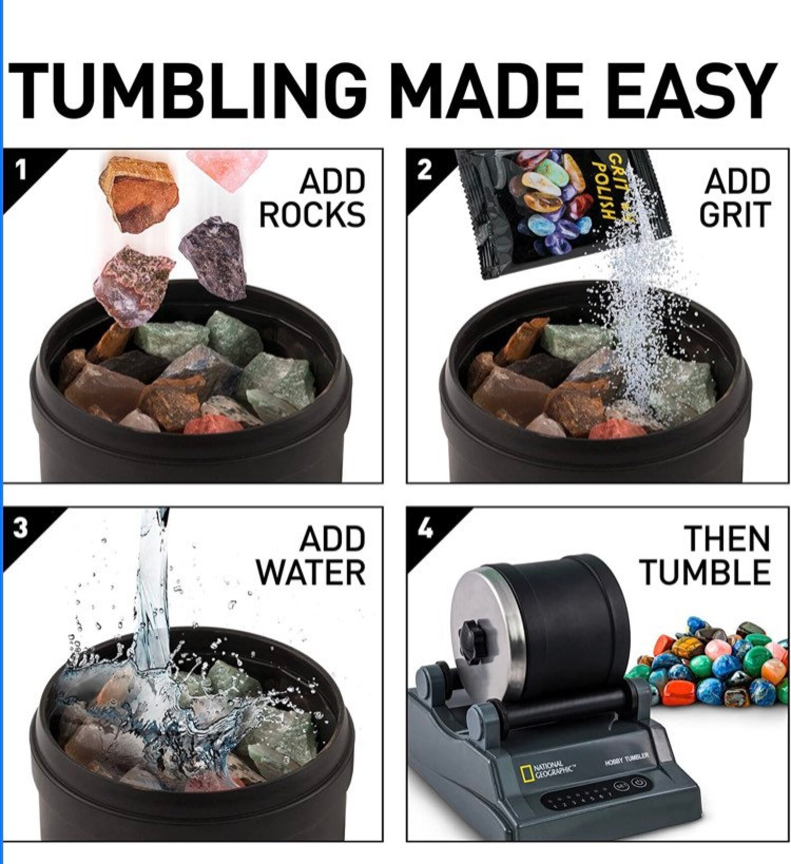 NATIONAL GEOGRAPHIC Hobby Rock Tumbler Kit Includes Rough Etsy