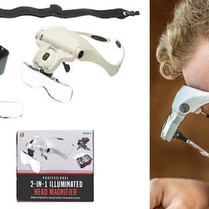 2-in-1 professional illuminated head magnifier w/ head strap 5 lens 1x,1.5x,2x,