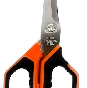 8-1/2" heavy-duty scissors with orange/black rubberized grip handle, 3.5mm thick stainless-steel blades