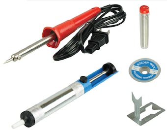 5 Pc Soldering Iron Set,30W ,UL Approved,10G Solder Lead Free, Desoldering Wick, Desoldering Pump, Stand Included