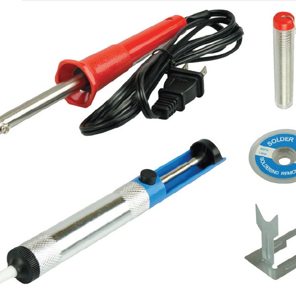 5 Pc Soldering Iron Set,30W ,UL Approved,10G Solder Lead Free, Desoldering Wick, Desoldering Pump, Stand Included