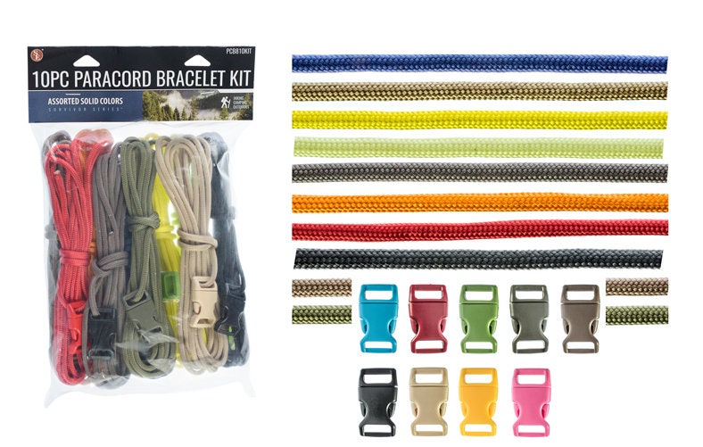 10pc 10' Assorted Solid Colors Paracord With Matching 