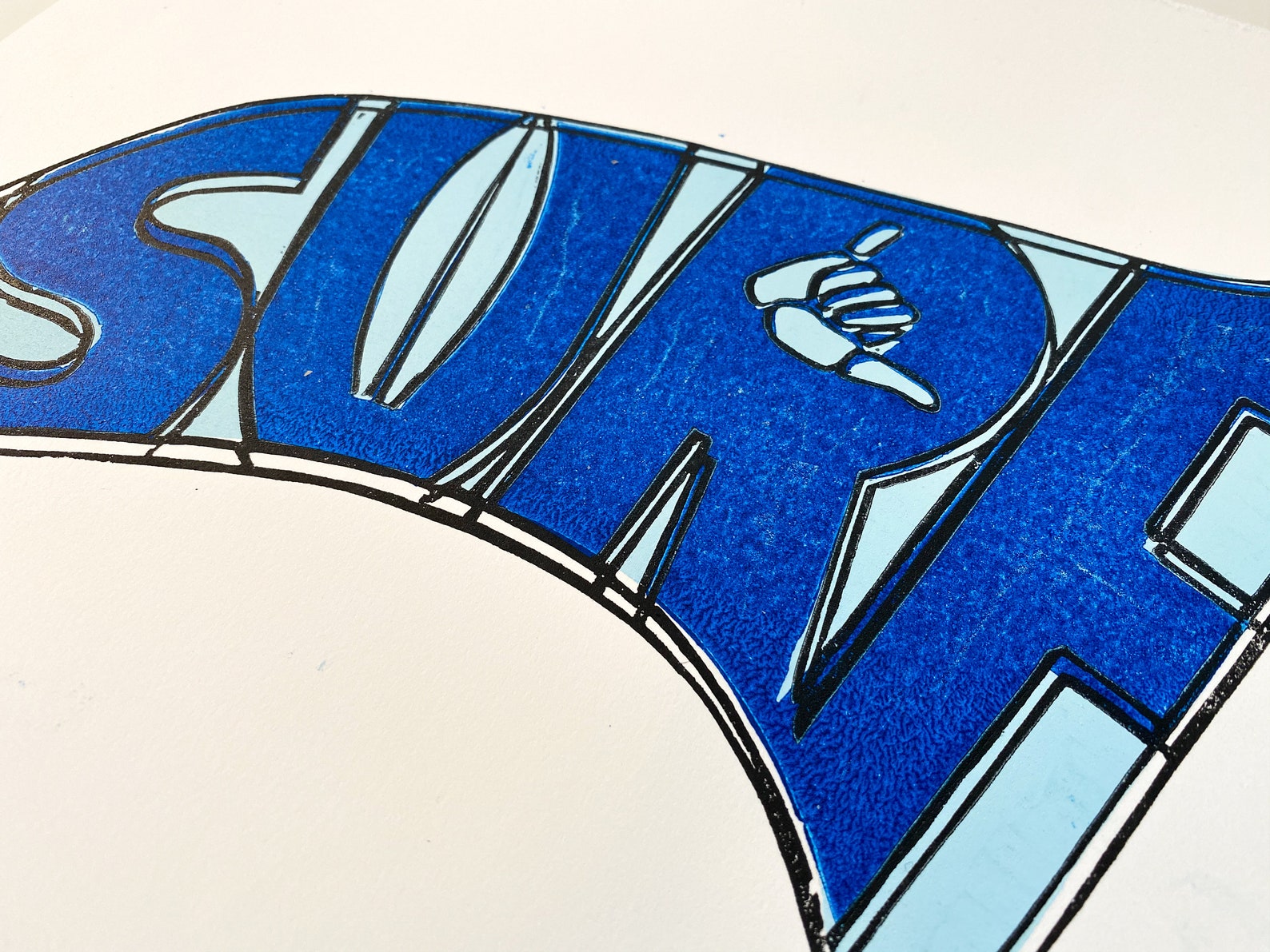 SURF fin linocut print Surfboard fin art Etsy