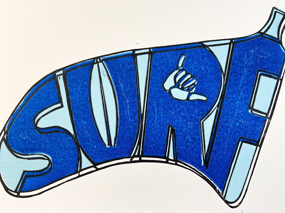SURF fin linocut print Surfboard fin art Etsy