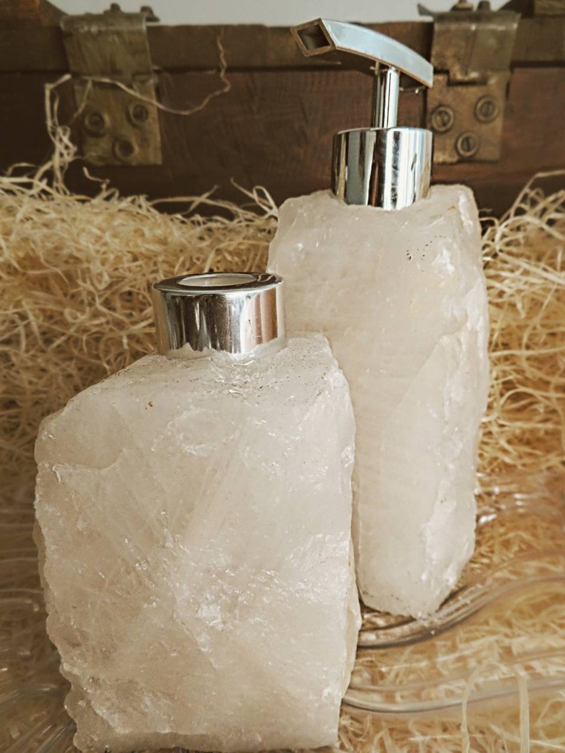 Gemstone Soap Dispensers Brazil rosequartz clear quartz Etsy