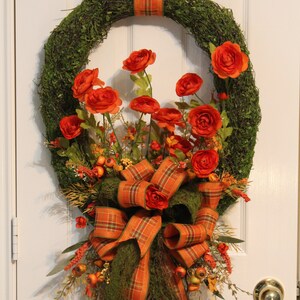 Fall Moss Green Base with Bright Orange and Lime Wreath by Jazz It Up Designs Shop
