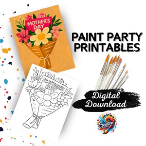 Imprimible para fiesta de pintura del Día de la Madre, Noche de pintura para mamás, Pintura en lienzo DIY, Descarga digital, Kit de pintura y bebida para el Día de la Madre, Mejor mamá