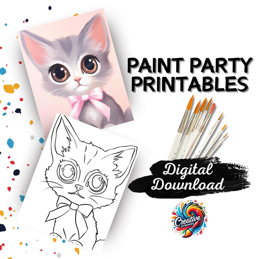 Cute Kitten Paint Party Printable, DIY Painting Template (digital ...