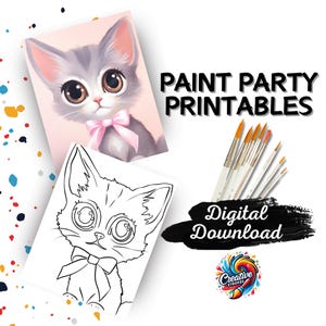 Imprimible para fiesta de pintura con gatitos tiernos, noche de pintura para hacer uno mismo, pintura de animales del bosque, fiesta de pintura para niños, kit para beber y pintar, descarga de plantilla de arte de zorros