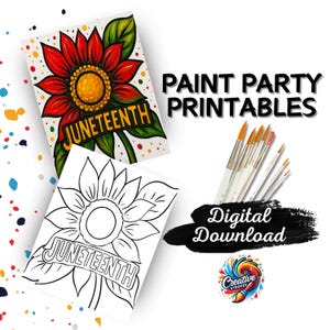 Festa de pintura Juneteenth para imprimir, Noite de pintura da história negra, Pintura em tela faça você mesmo, Download digital, Arte afrocêntrica Flor Juneteenth, cor