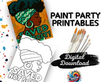 Afrocentric Woman Paint Party Printable, DIY Canvas Art (Digital Download)