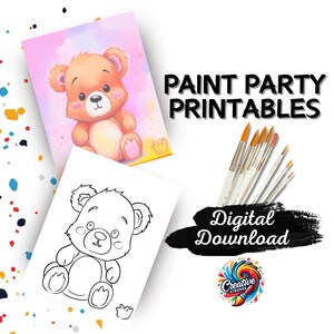 Imprimible para fiesta de pintura de osos tiernos, noche de pintura para hacer uno mismo, pintura de animales del bosque, fiesta de pintura para niños, kit para beber y pintar, descarga de plantilla de arte de zorros