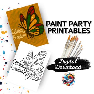 Fiesta de pintura de Juneteenth imprimible, Noche de pintura de historia afroamericana, Pintura en lienzo DIY, Descarga digital, Mariposa, Celebración de Juneteenth