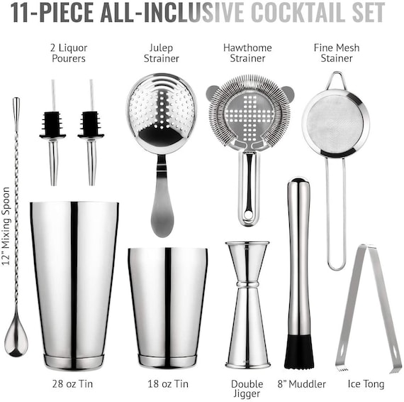 CasaCulina 17-Piece Cocktail Shaker Set With Wood Stand - Bartender Kit For Home Bar & Mixology - View #9