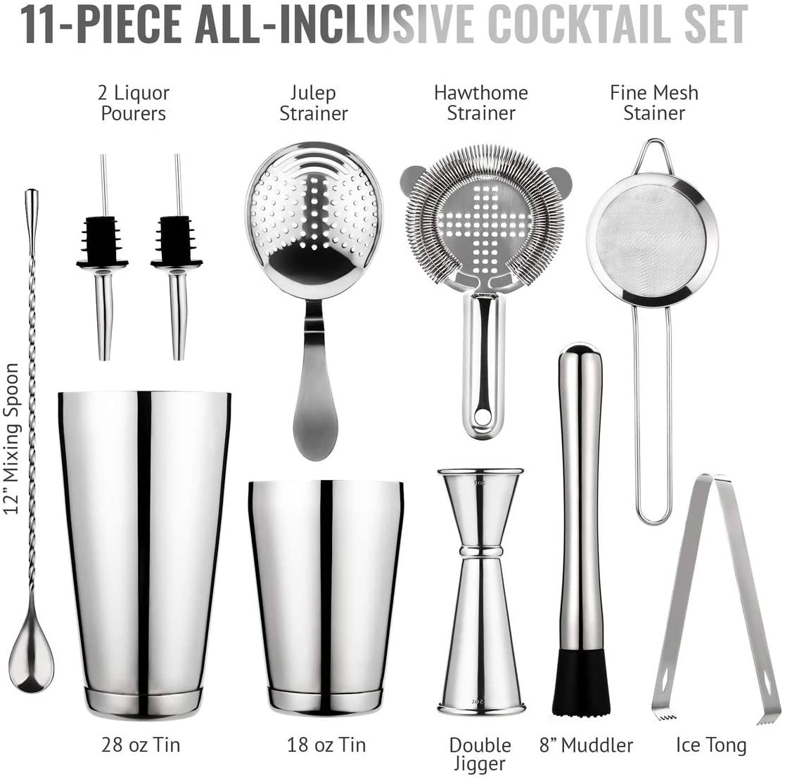 Cocktailset 12-delige shaker set met standaard en alle essentiële bar