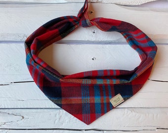 Red Stewart Tartan Dog  Bandana , Winter Plaid ,Puppy Scarves ,Light Wool Cotton Doggy Neckerchief  Pet Kerchief  Cosy , CA Original