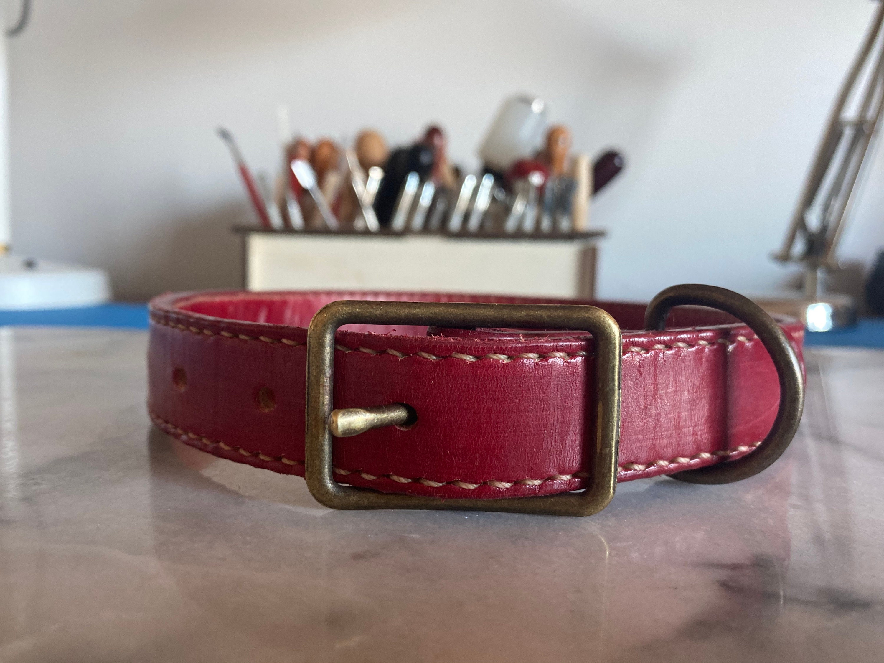 Hand Stitched Leather Dog Collar Etsy