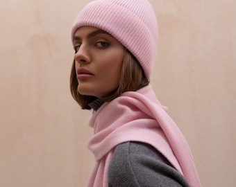 Merino & cashmere scarf pink