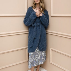 Merino & alpaca classic style fluffy long cardigan for capsule wardrobe image 3